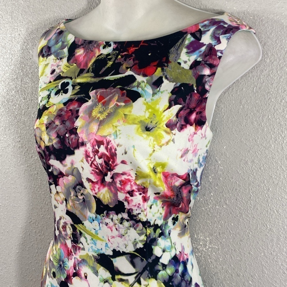 Tahari neon bold floral print boatneck sheath dress 8 PP3 - Picture 7 of 12